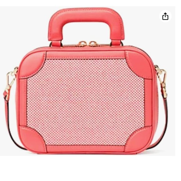 kate spade pink tweed multi Traveler Trunk Crossbody Bag purse novelty shape nwo - Picture 5 of 15